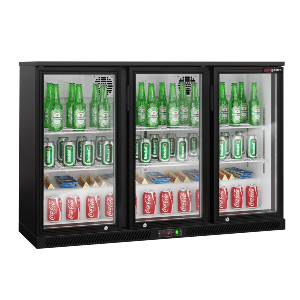 Réfrigérateur bar - 1330mm - 320 litres - avec 3 portes battantes en verre - Noir