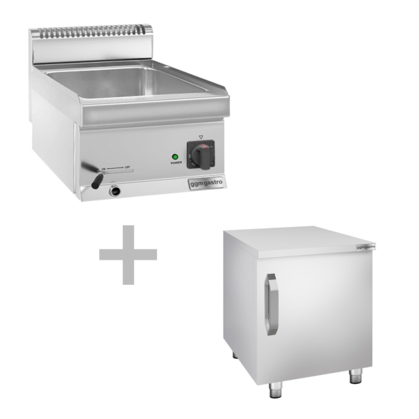 Bain-marie électrique - 1,2 kW - 1x GN 1/3 & GN 1x 1/2 - incl. soubassement avec 1 porte