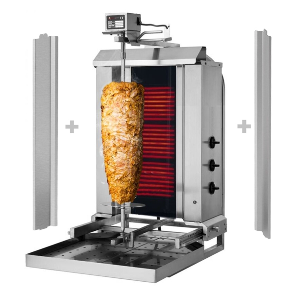 Gril électrique à gyros/döner - Mobile - 3 bruleurs - max. 40 kg - avec 2 portes battantes