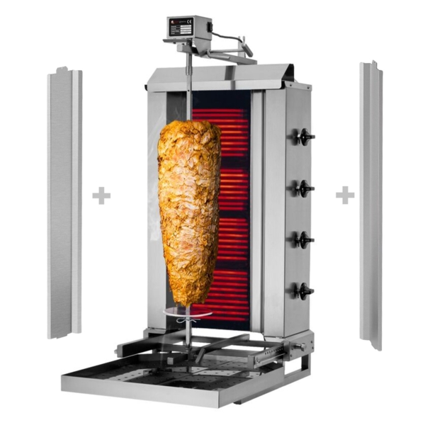 Gril électrique à gyros/döner - Mobile - 4 bruleurs - max. 60 kg - avec 2 portes battantes