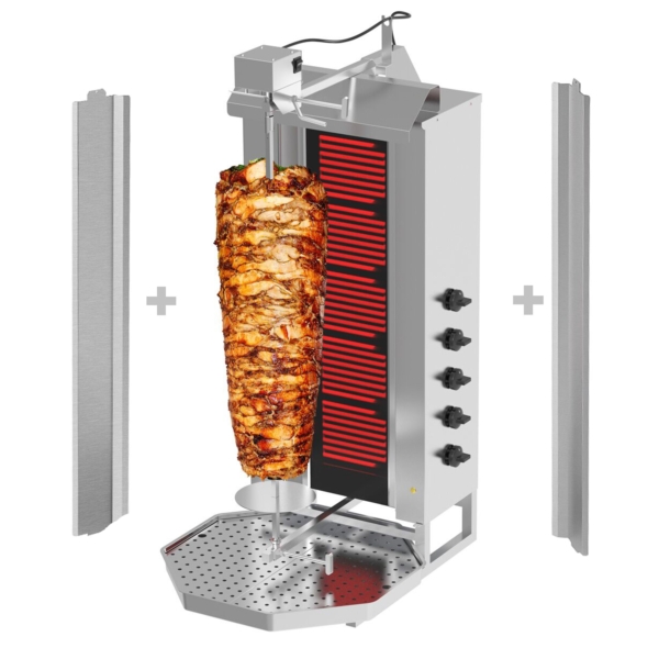 Gril électrique à gyros/döner - 5 bruleurs - max. 80 kg - avec 2 portes battantes