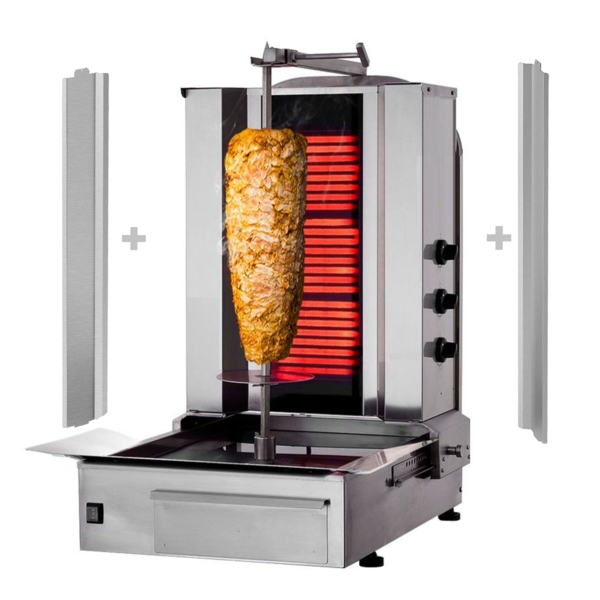 Gril électrique à gyros/döner - 3 bruleurs - max. 40 kg - avec 2 portes battantes