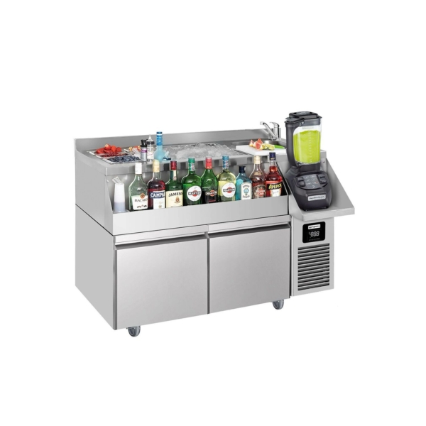 Table réfrigérée pour bar et boissons - 1200x600mm - 150 litres - avec 2 tiroirs 1/1 & étagères