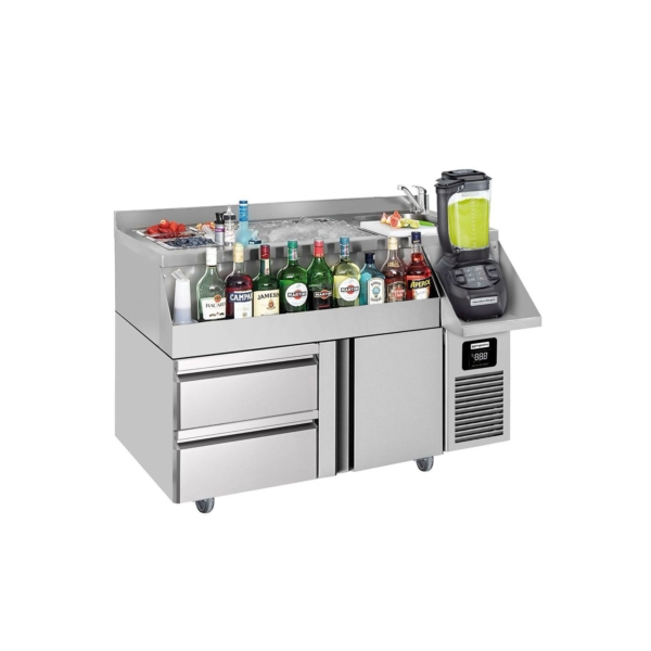 Table réfrigérée pour bar et boissons - 1200x600mm - 150 litres - avec 1 porte, 1 tiroir 1/2 & étagères