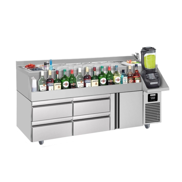 Table réfrigérée pour bar & boissons - 1600x600mm - 235 litres - avec 1 porte, 4 tiroirs & étagères