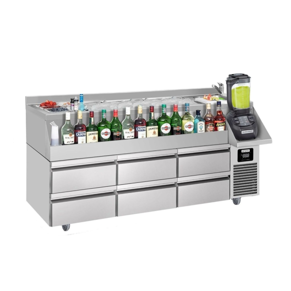 Table réfrigérée pour bar & boissons - 1600x600mm - 235 litres - avec 6 tiroirs & étagères