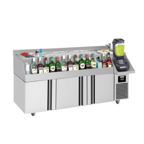 Table réfrigérée pour bar & boissons - 1600x600mm - 235 litres - avec 3 portes & étagères